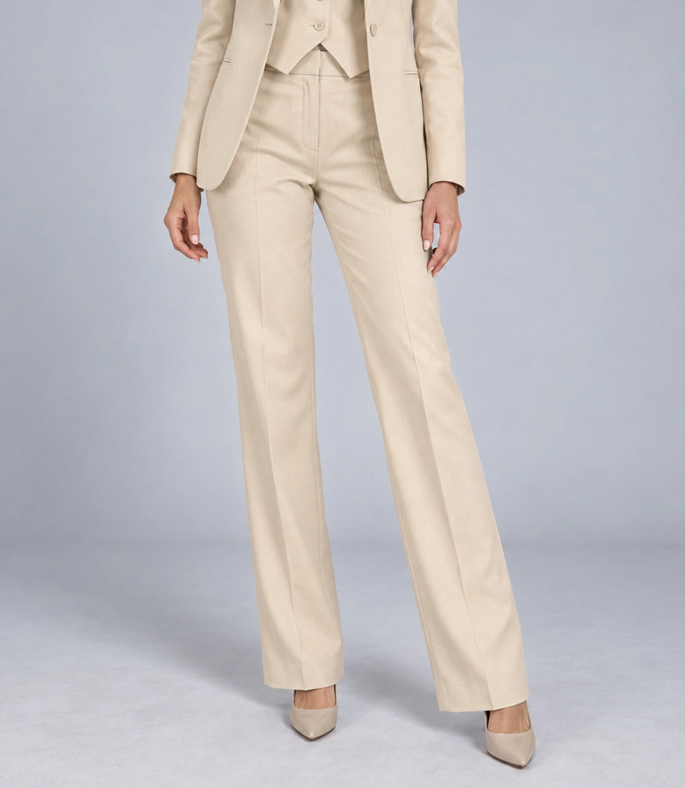 Women's Beige Solid 3 Piece Suit Pant  -  Suit Heritage