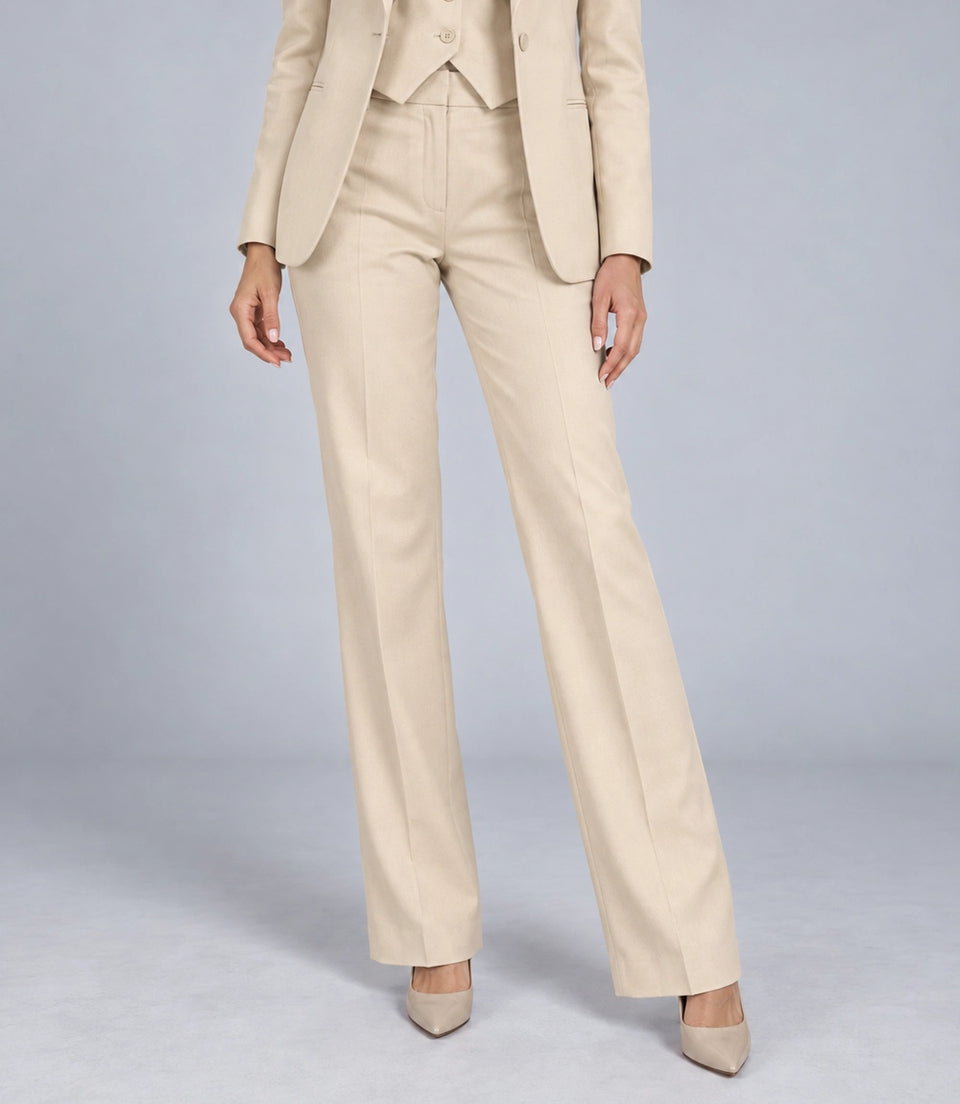 Women's Beige Solid 3 Piece Suit Pant  -  Suit Heritage