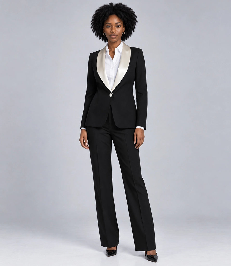 Women's Black Contrast Lapel Tuxedo -  Suit Heritage