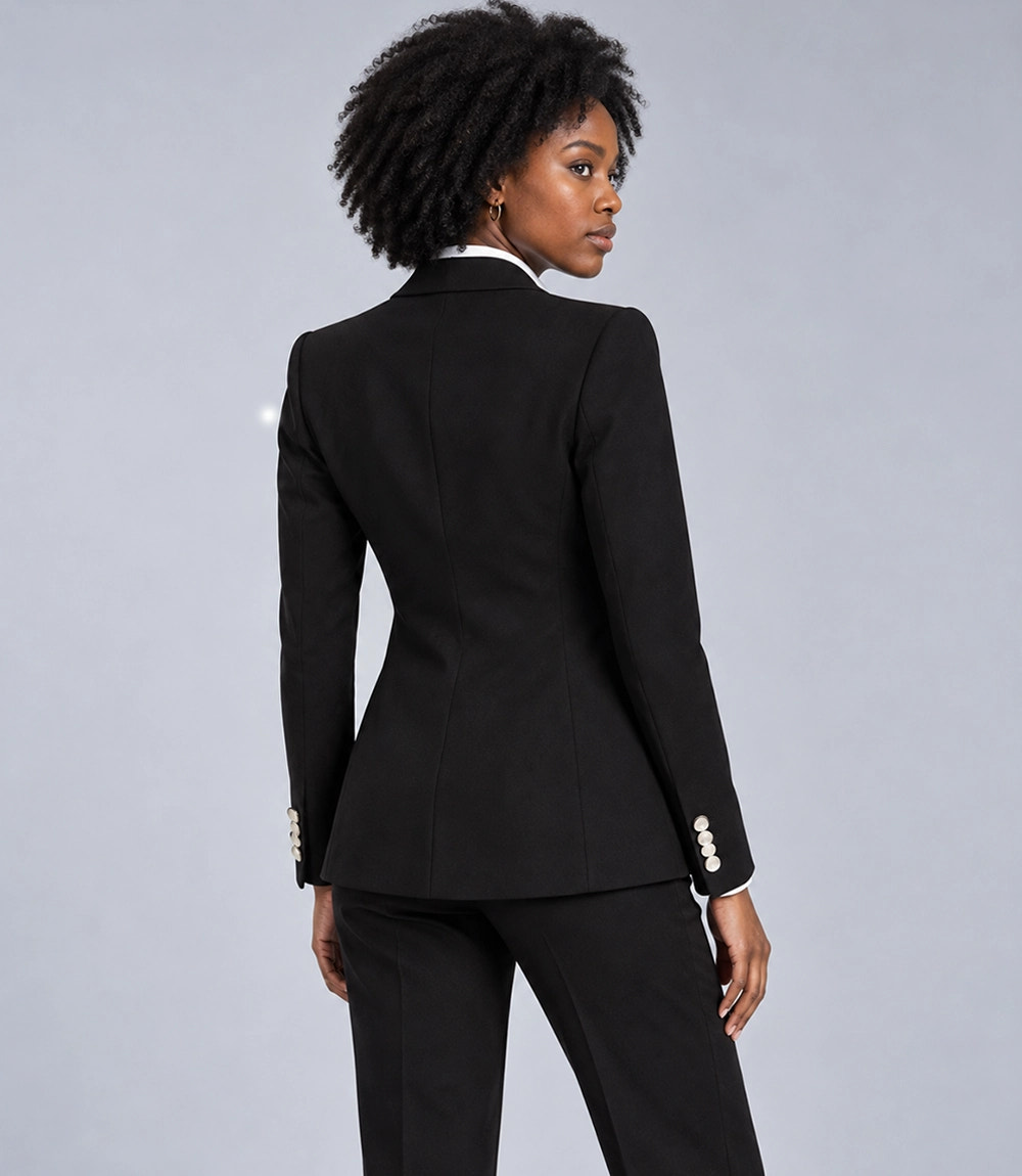 Women's Black Contrast Lapel Tuxedo Back -  Suit Heritage