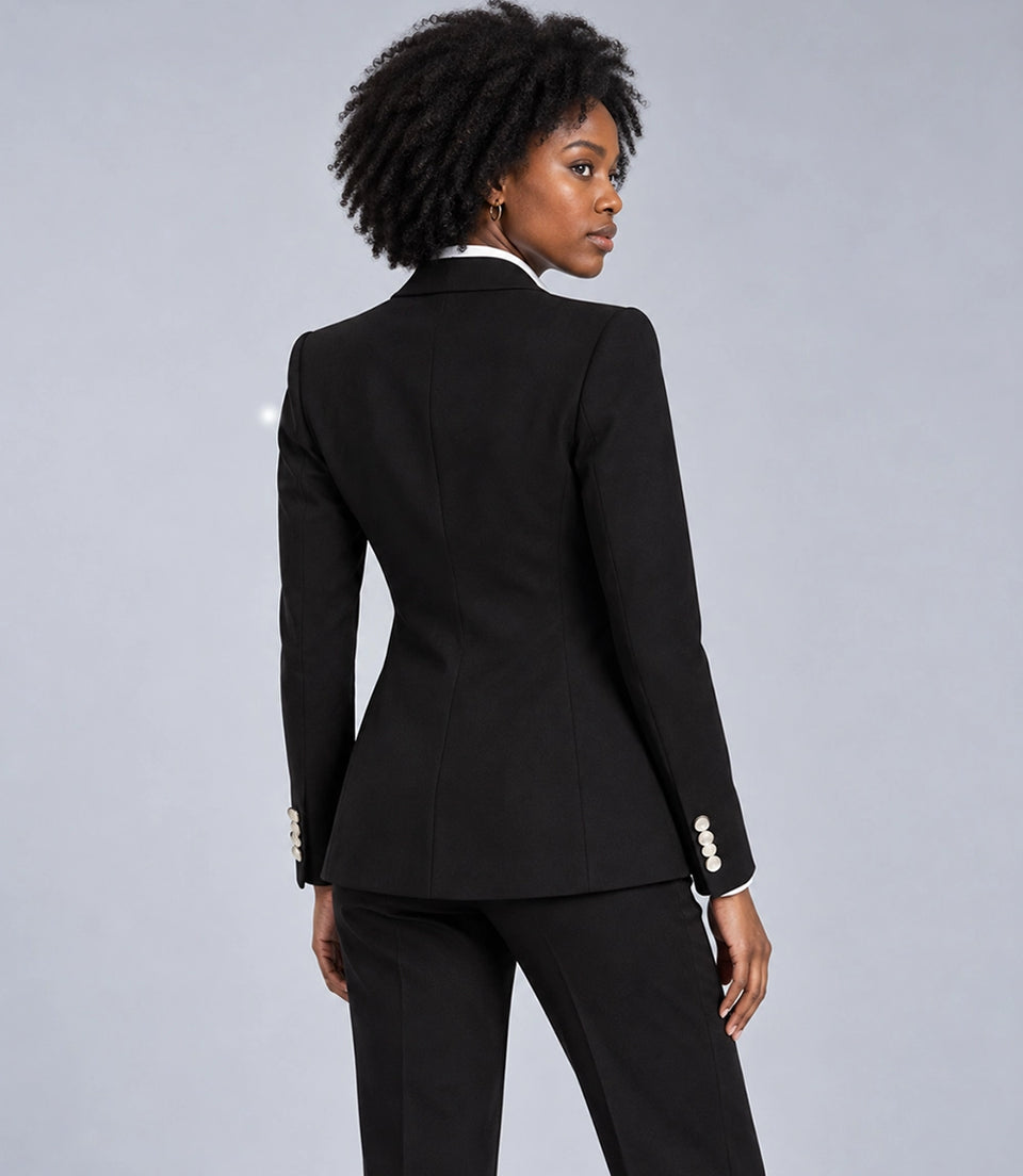 Women's Black Contrast Lapel Tuxedo Back -  Suit Heritage