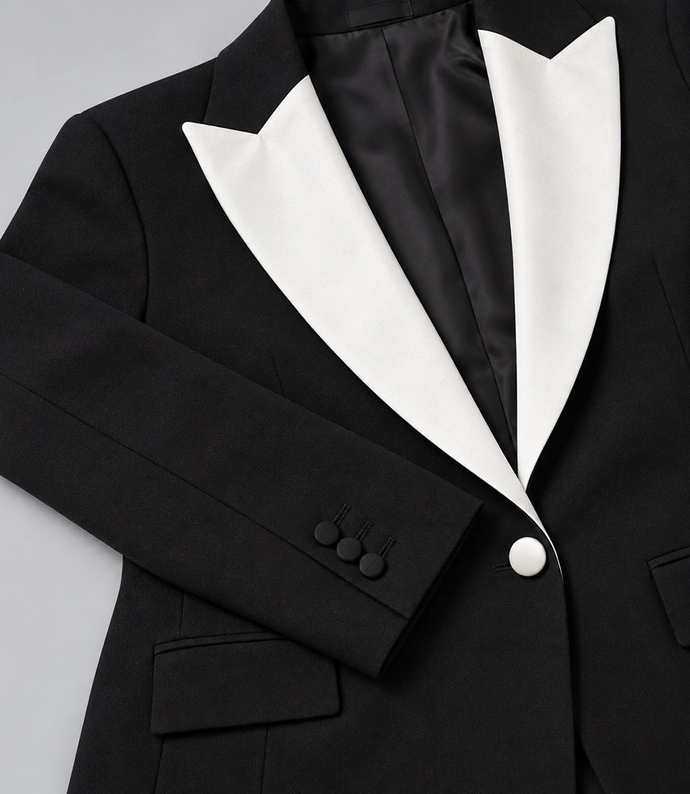 Women's Black Contrast Lapel Tuxedo Fabric - Suit Heritage