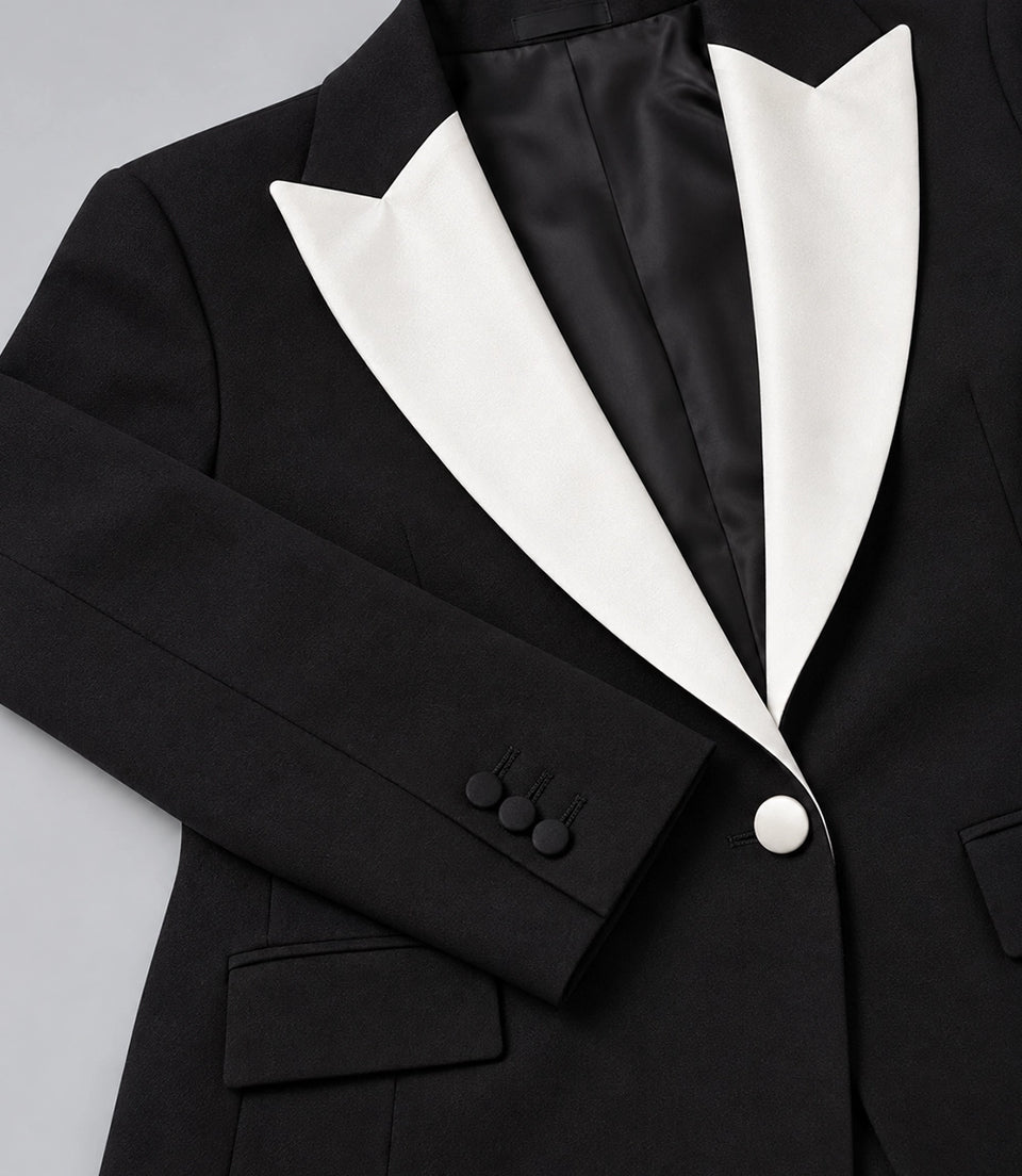 Women's Black Contrast Lapel Tuxedo Fabric - Suit Heritage