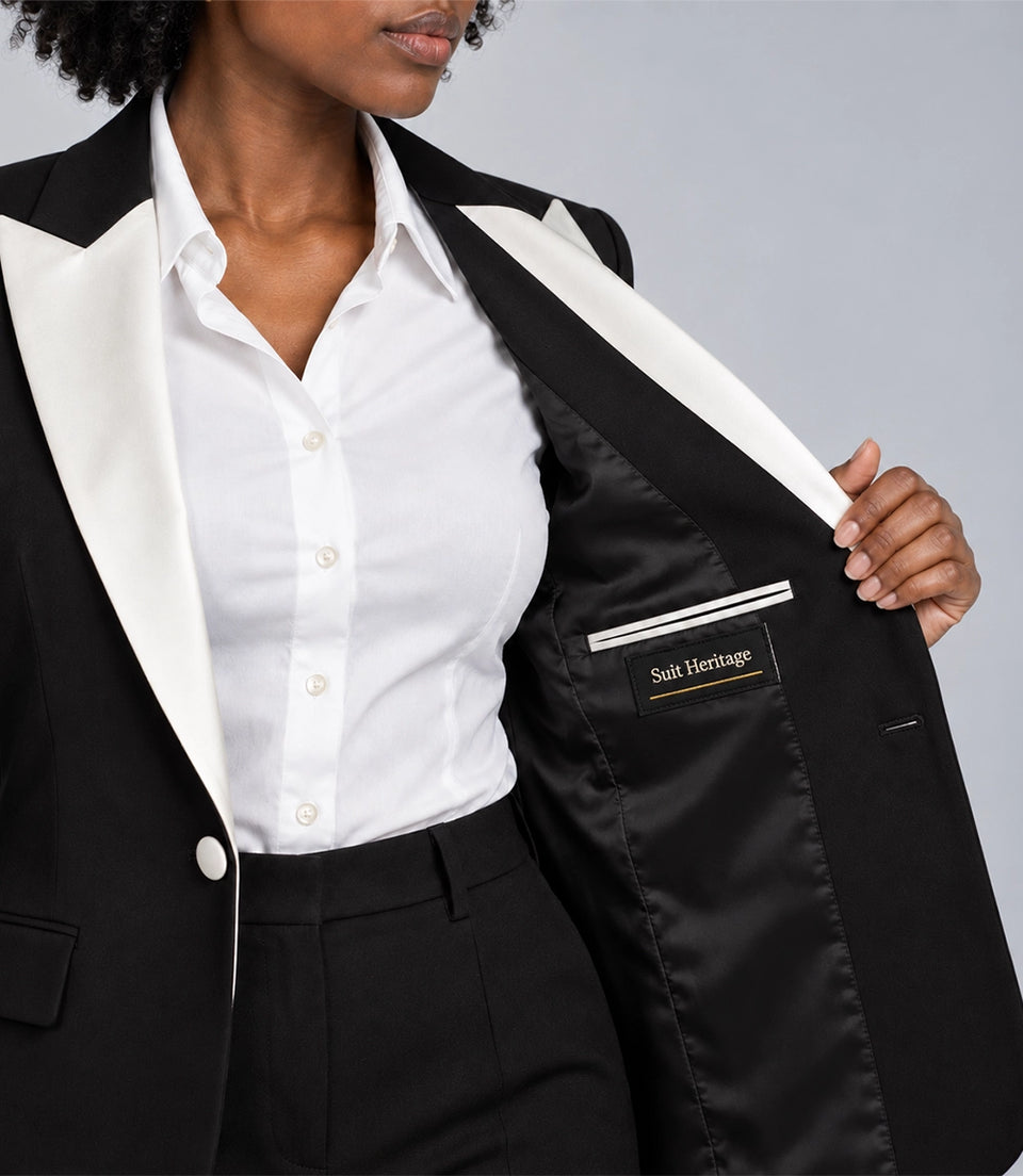 Women's Black Contrast Lapel Tuxedo Inner -  Suit Heritage