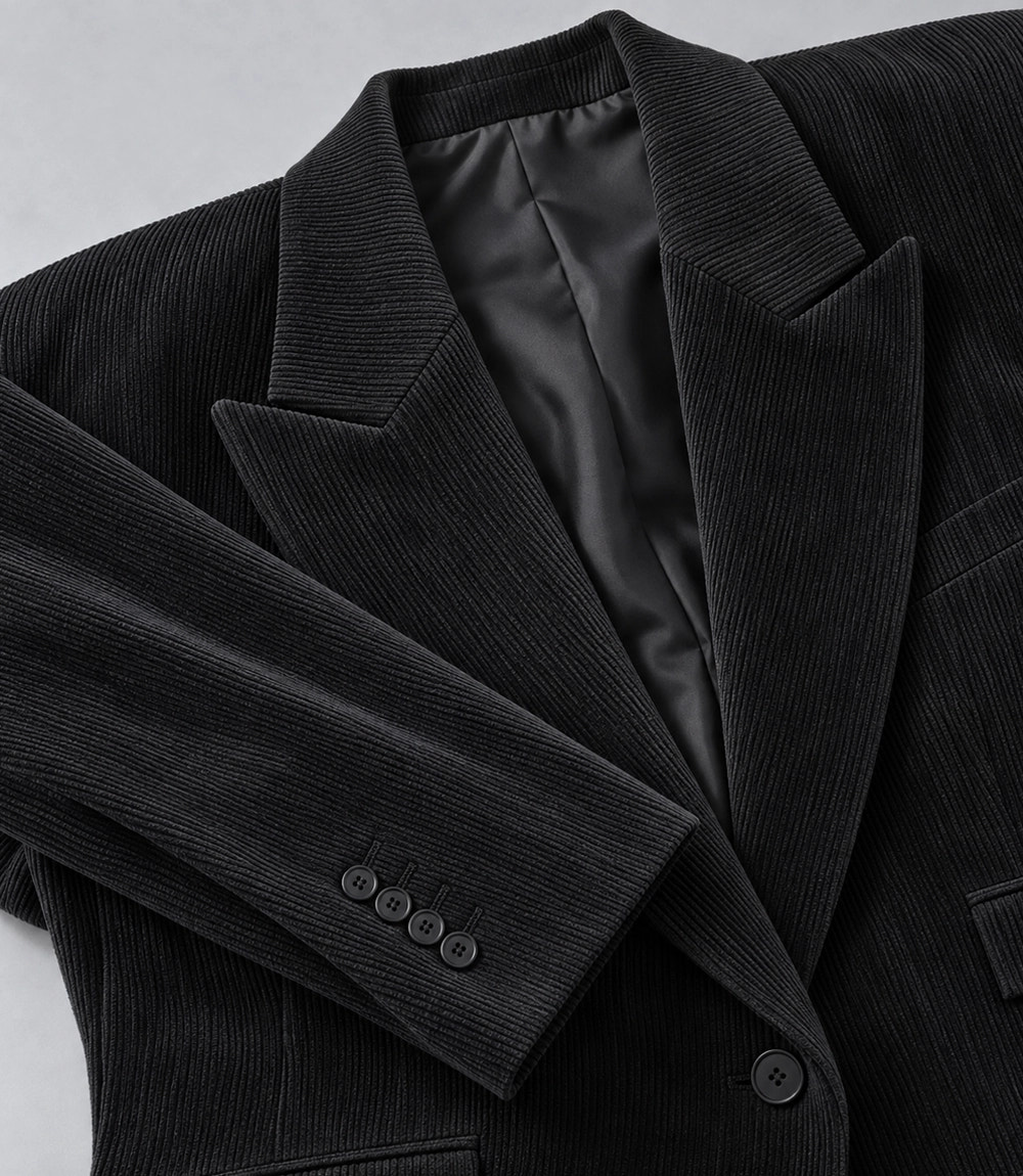 Women's Black Corduroy Baggy Suit Fabric  -  Suit Heritage