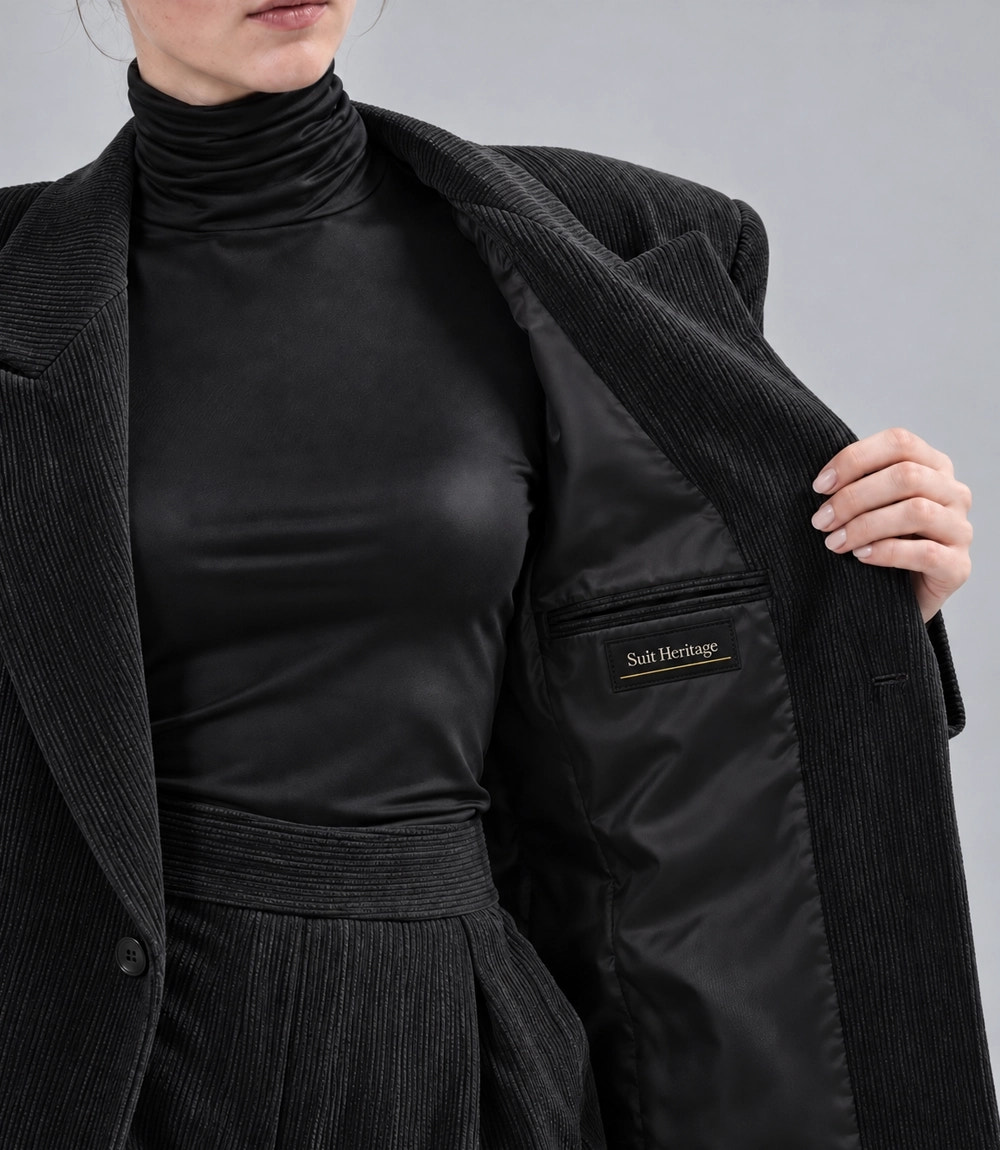 Women's Black Corduroy Baggy Suit Inner  -  Suit Heritage