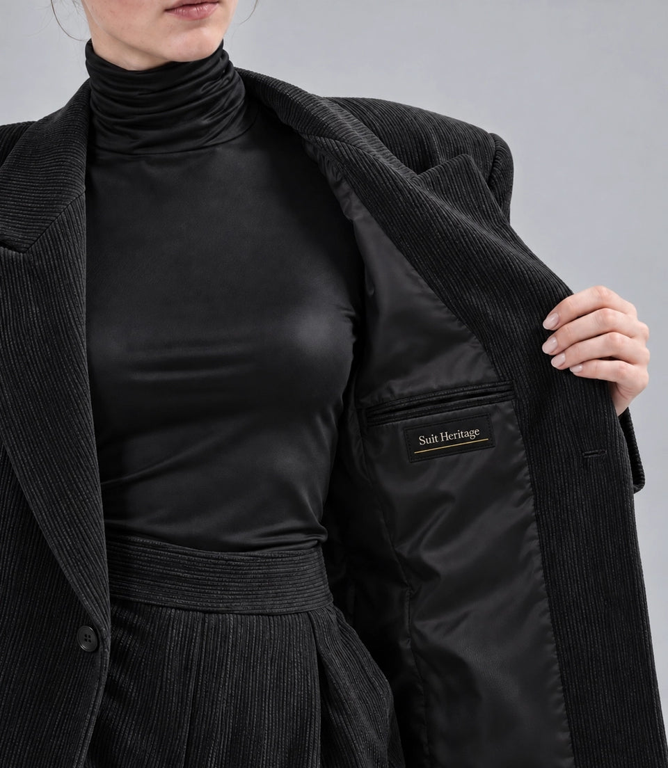 Women's Black Corduroy Baggy Suit Inner  -  Suit Heritage