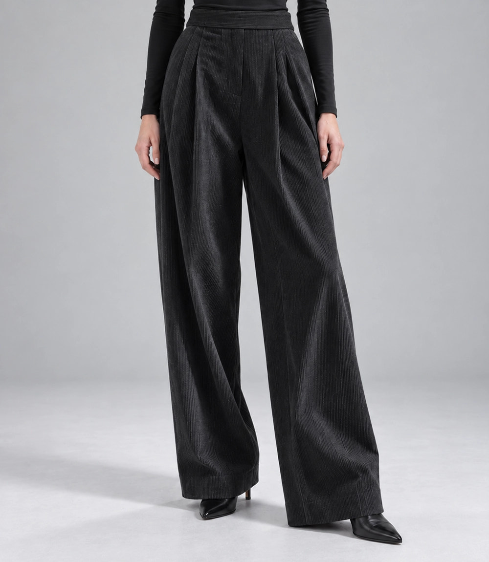Women's Black Corduroy Baggy Suit Pant  -  Suit Heritage