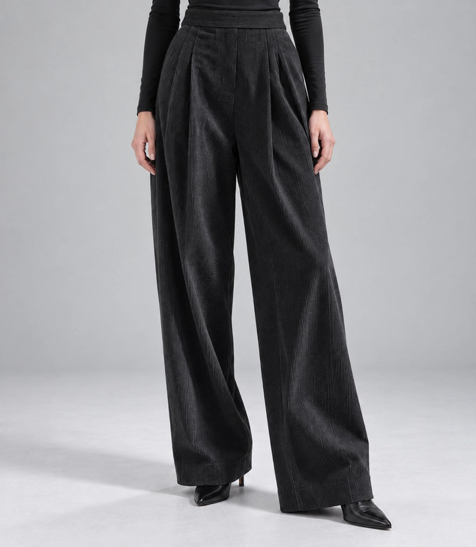 Women's Black Corduroy Baggy Suit Pant  -  Suit Heritage
