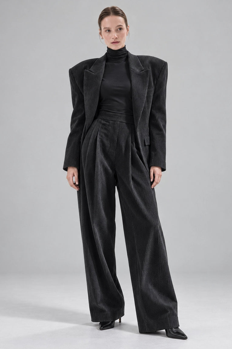 Women's Black Corduroy Loose Fit Suit -  Suit Heritage