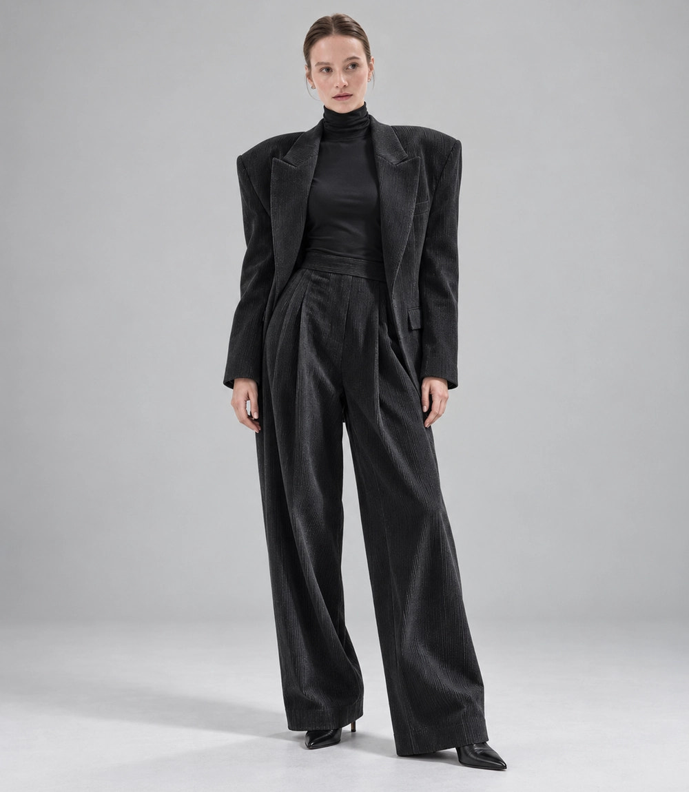 Women's Black Corduroy Loose Fit Suit -  Suit Heritage