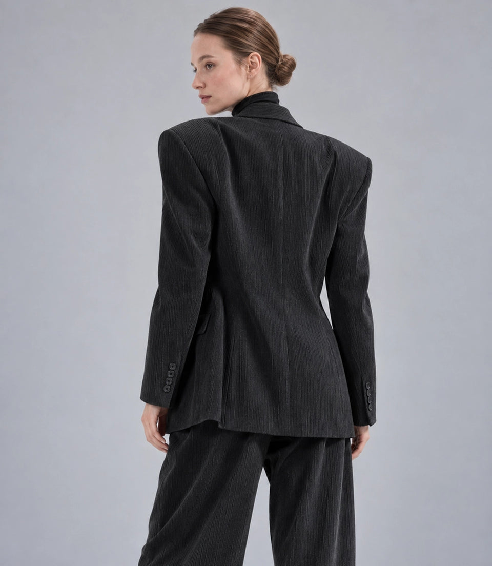 Women's Black Corduroy Loose Fit Suit Back  -  Suit Heritage