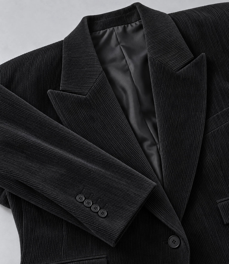 Women's Black Corduroy Loose Fit Suit Fabric  -  Suit Heritage
