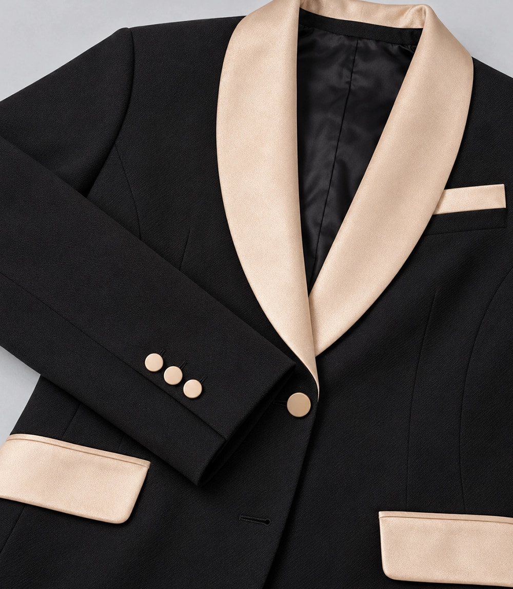 Women's Black Shawl Lapel Tuxedo Fabric -  Suit Heritage