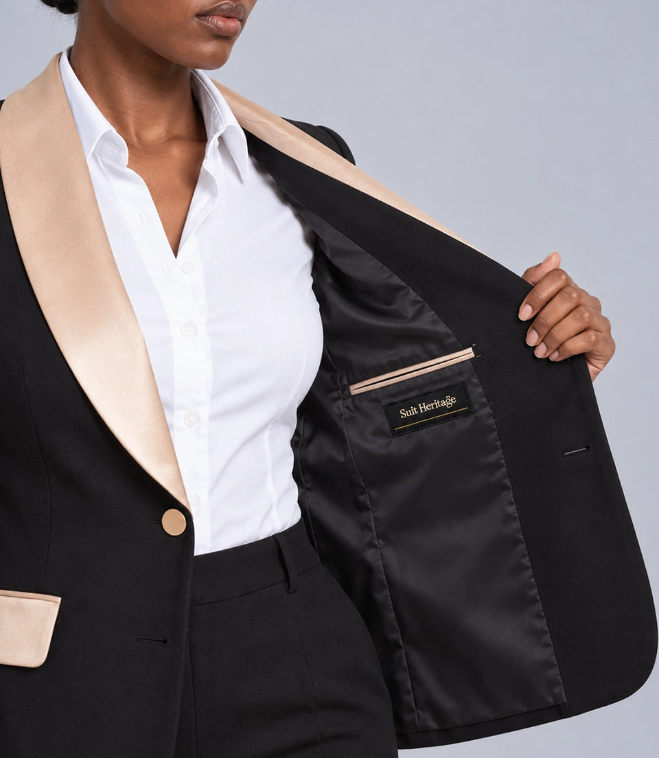 Women's Black Shawl Lapel Tuxedo Inner  -  Suit Heritage