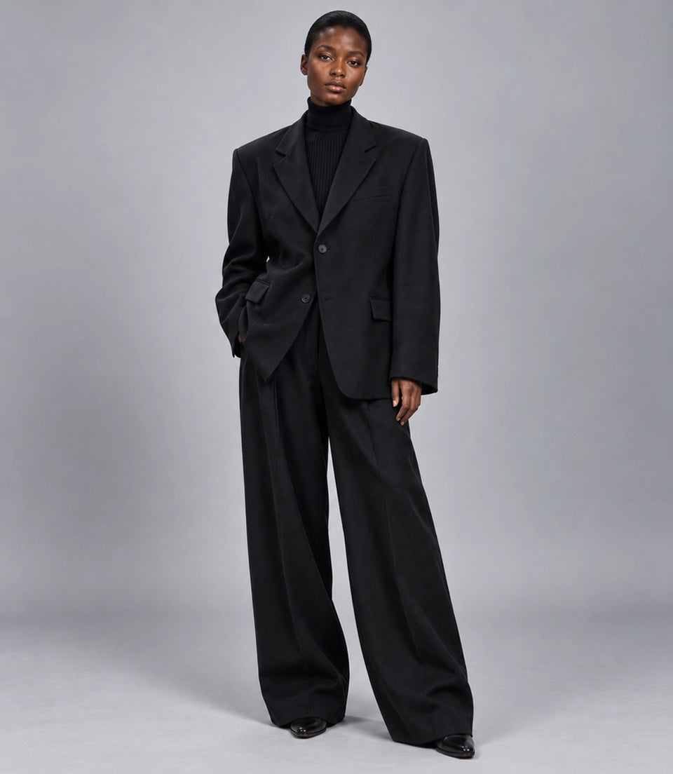 Women's Black Wool Baggy Suit -  Suit Heritage