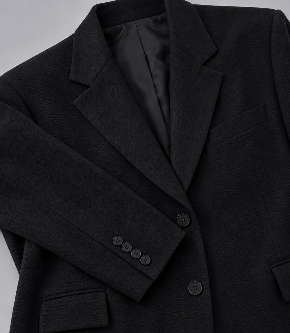 Women's Black Wool Baggy Suit Fabric  -  Suit Heritage