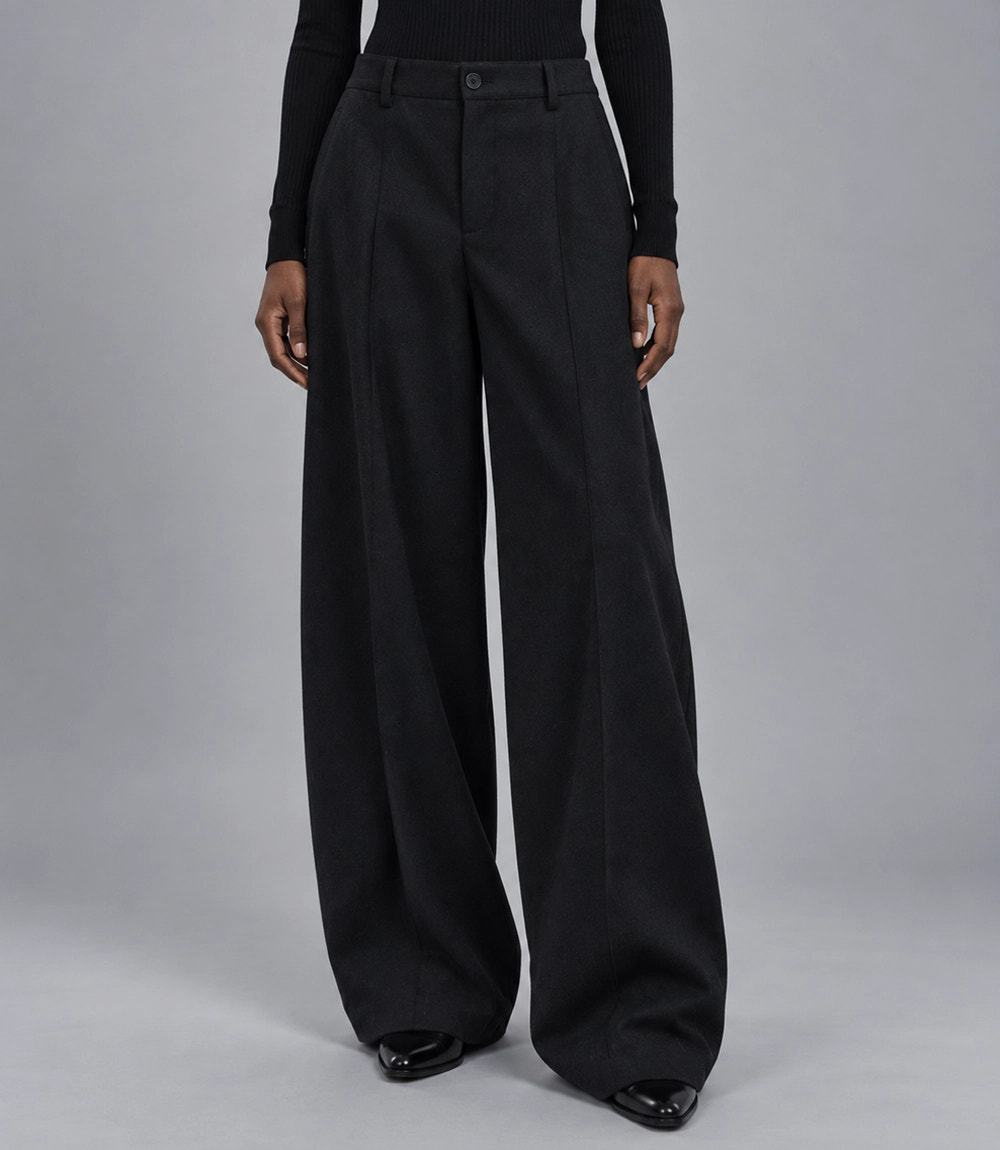 Women's Black Wool Baggy Suit Pant -  Suit Heritage