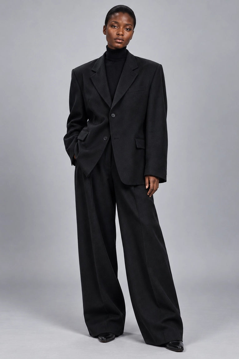 Women's Black Wool Loose Fit Suit -  Suit Heritage