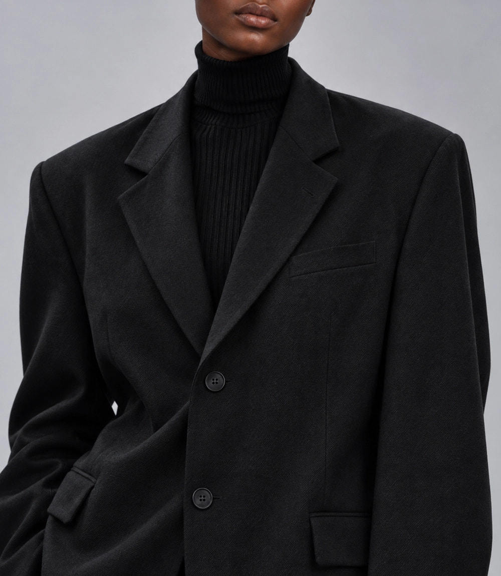 Women's Black Wool Loose Fit Suit Closeup -  Suit Heritage