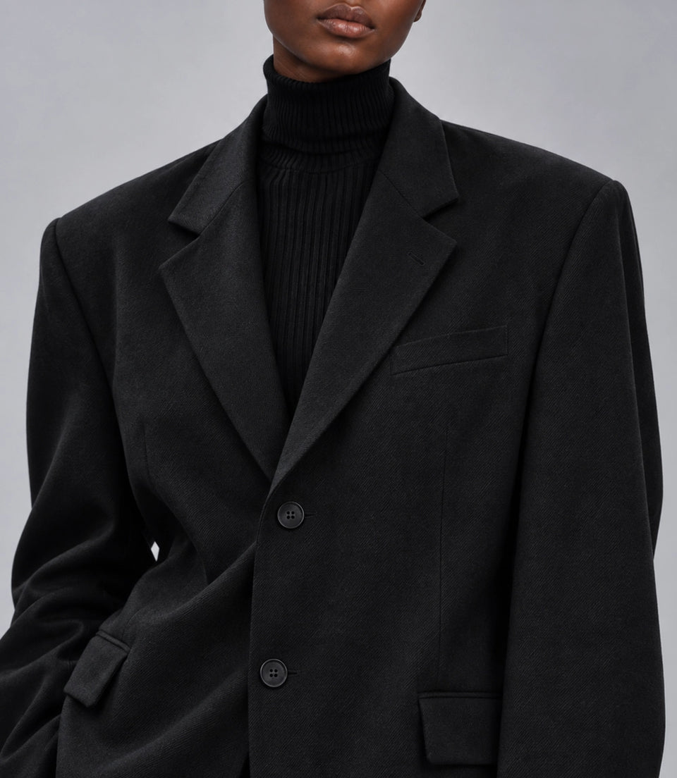 Women's Black Wool Loose Fit Suit Closeup -  Suit Heritage