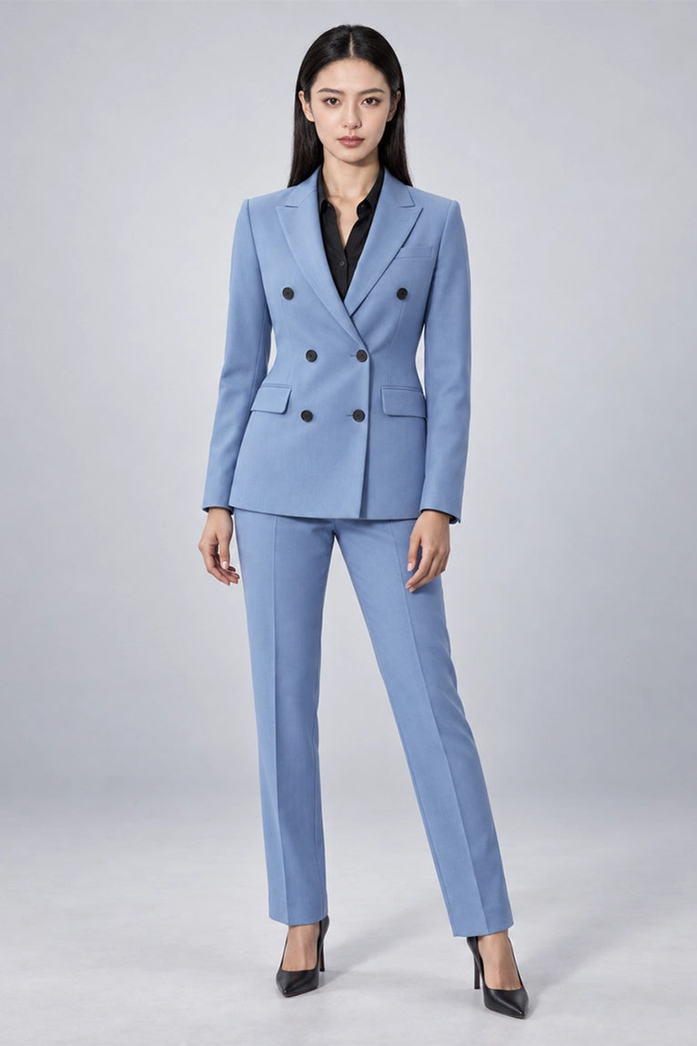 Women's Blue Double Breasted 2 Piece Suit - Suit Heritage