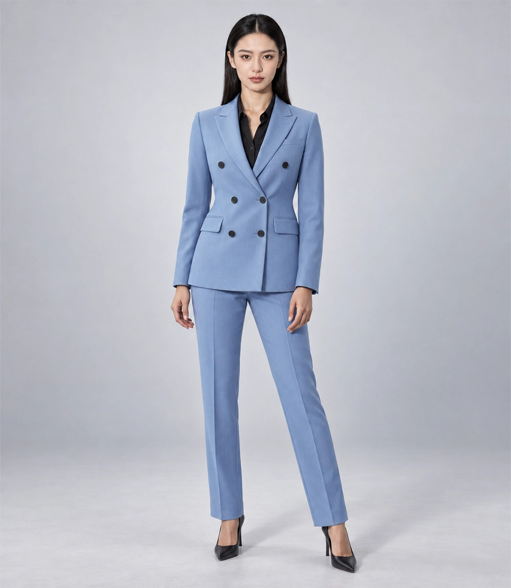 Women's Blue Double Breasted 2 Piece Suit - Suit Heritage