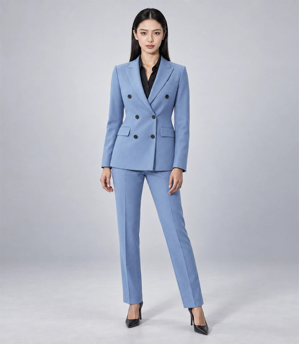 Women's Blue Double Breasted 2 Piece Suit - Suit Heritage