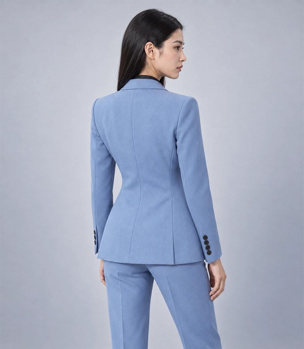 Women's Blue Double Breasted 2 Piece Suit Back - Suit Heritage