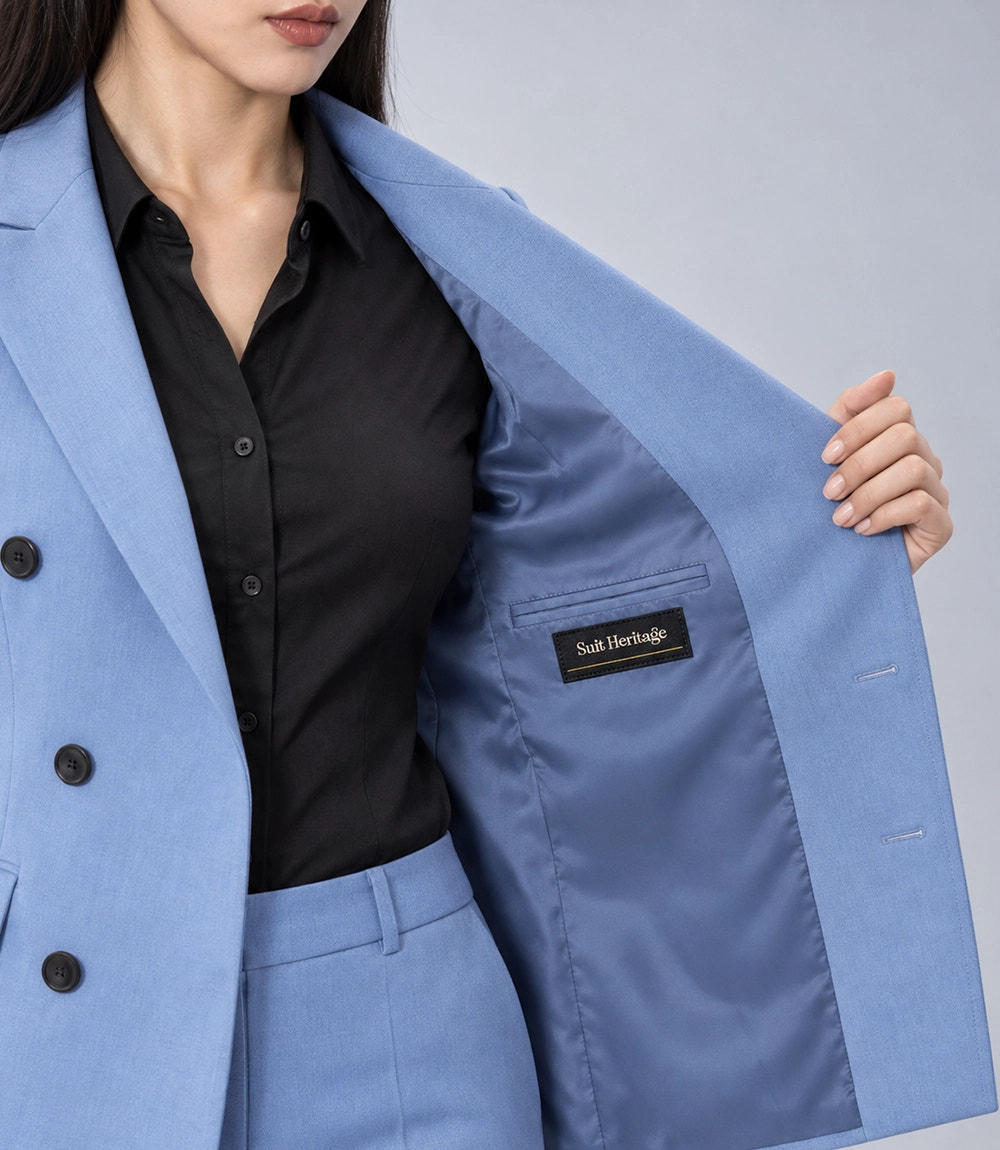Women's Blue Double Breasted 2 Piece Suit Inner - Suit Heritage