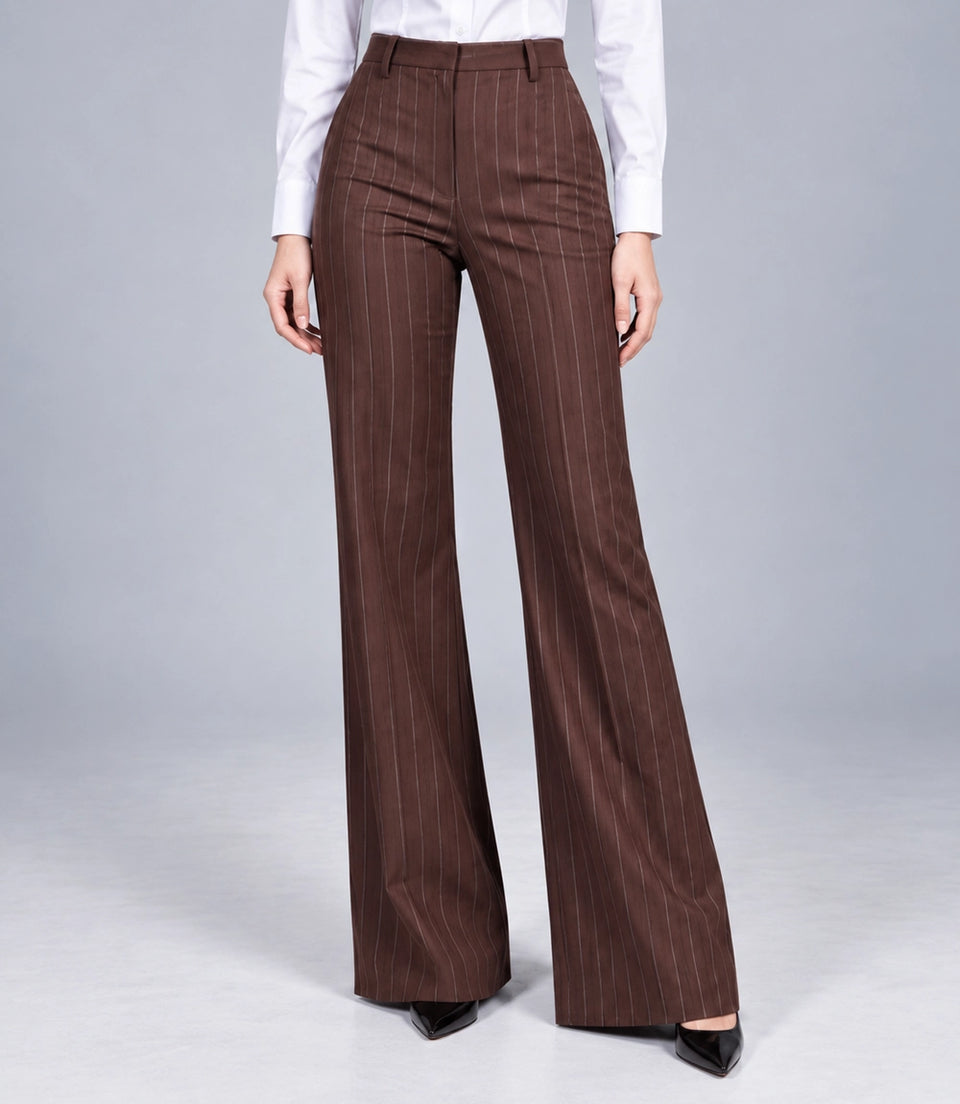 Women's Brown Pinstripe Cropped Suit Pant  -  Suit Heritage