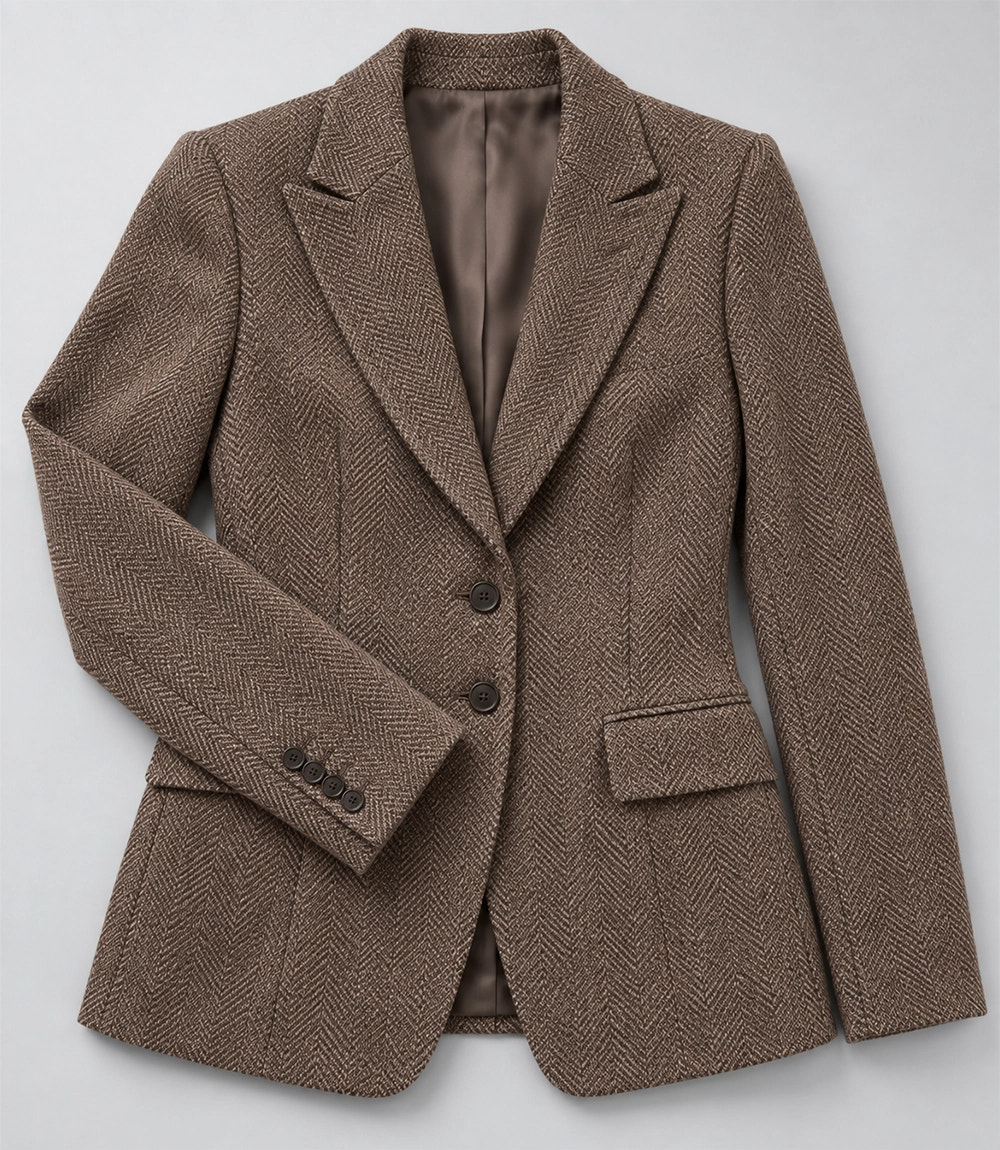 Women's Brown Tweed Herringbone 3 Piece Suit Blazer - Suit Heritage