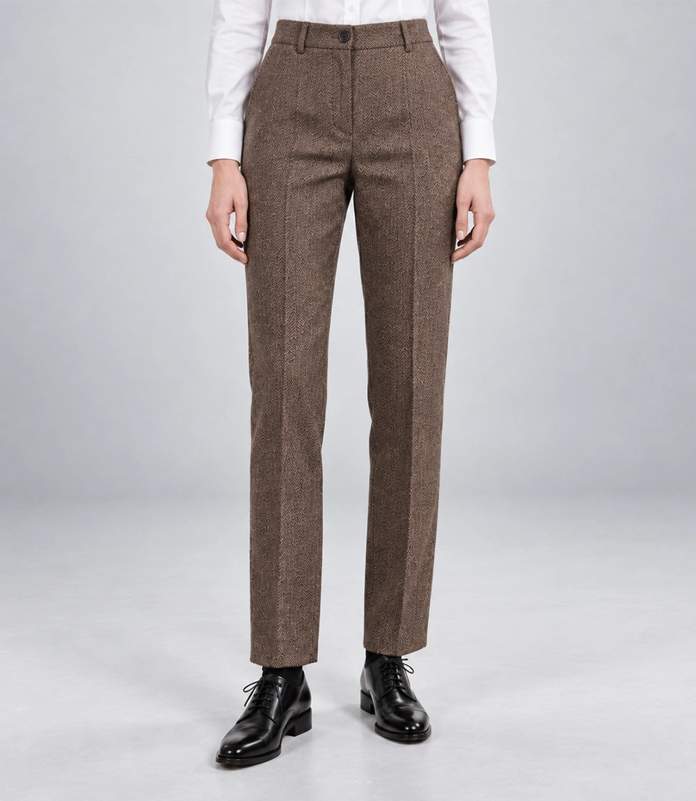 Women's Brown Tweed Herringbone 3 Piece Suit Pant - Suit Heritage