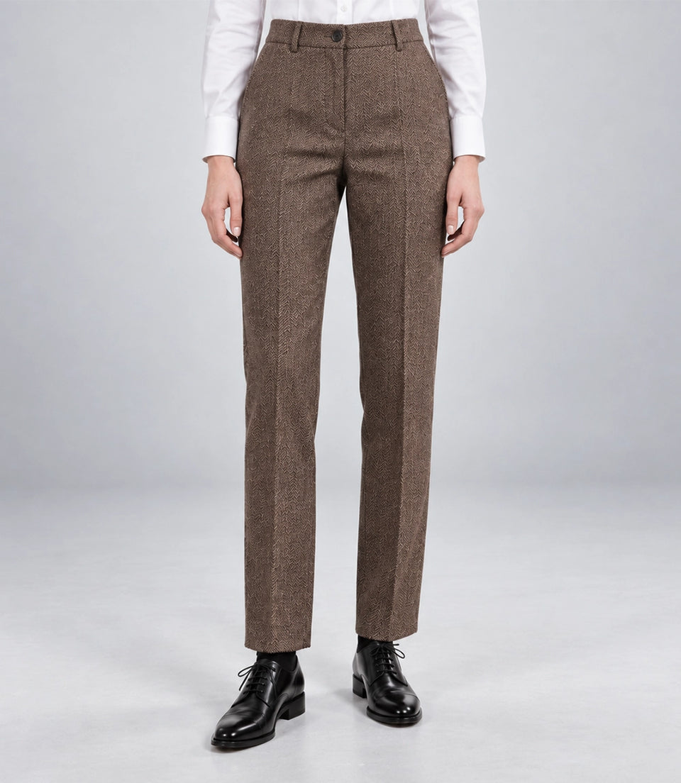 Women's Brown Tweed Herringbone 3 Piece Suit Pant - Suit Heritage