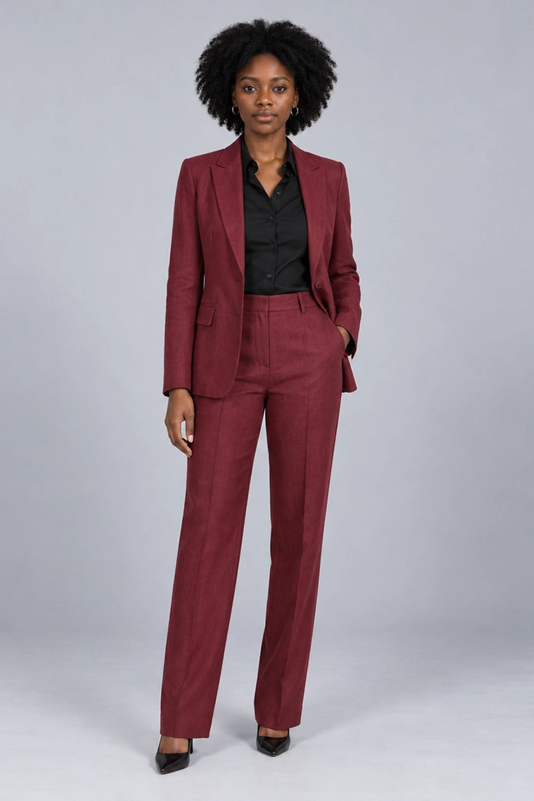 Women's Burgundy Linen 2 Piece Suit - Suit Heritage