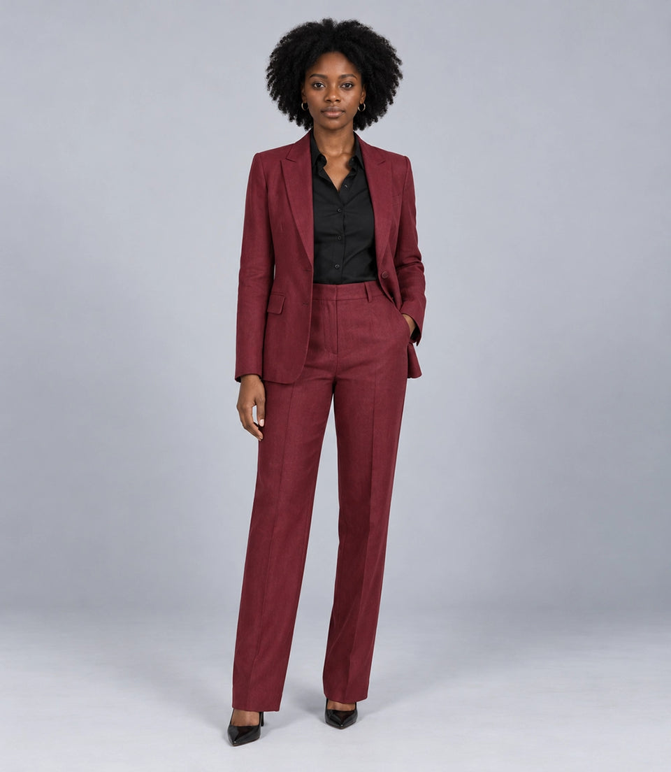 Women's Burgundy Linen 2 Piece Suit - Suit Heritage