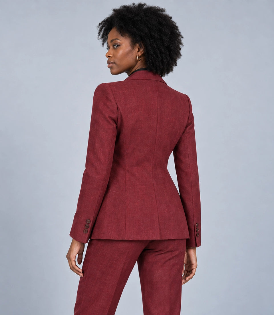 Women's Burgundy Linen 2 Piece Suit Back - Suit Heritage