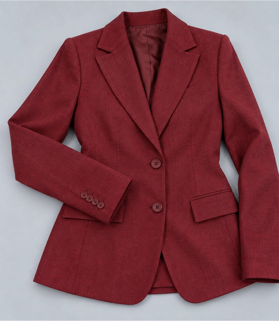 Women's Burgundy Linen 2 Piece Suit Blazer - Suit Heritage