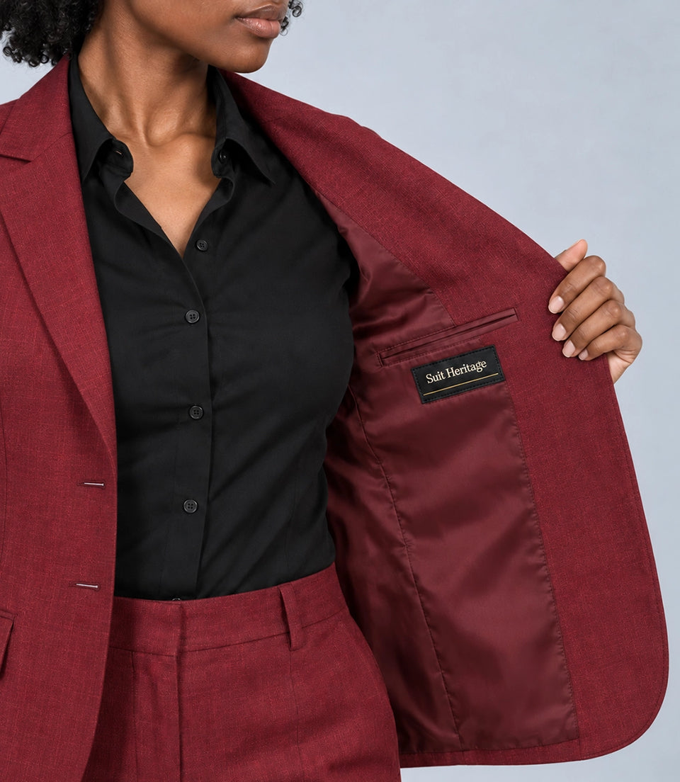 Women's Burgundy Linen 2 Piece Suit Inner - Suit Heritage