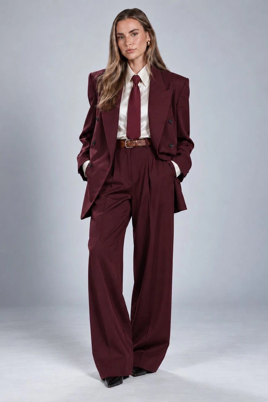 Women's Burgundy Oversized Pantsuit -  Suit Heritage
