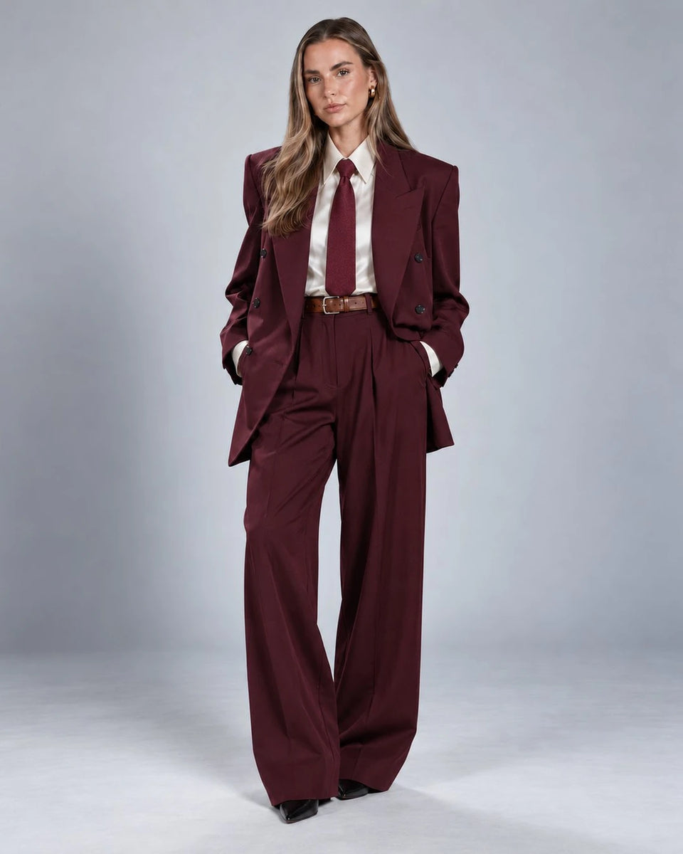 Women's Burgundy Oversized Pantsuit -  Suit Heritage