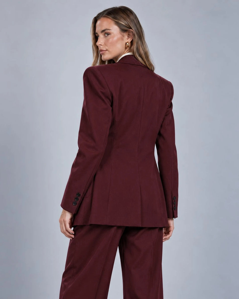 Women's Burgundy Oversized Pantsuit Back -  Suit Heritage
