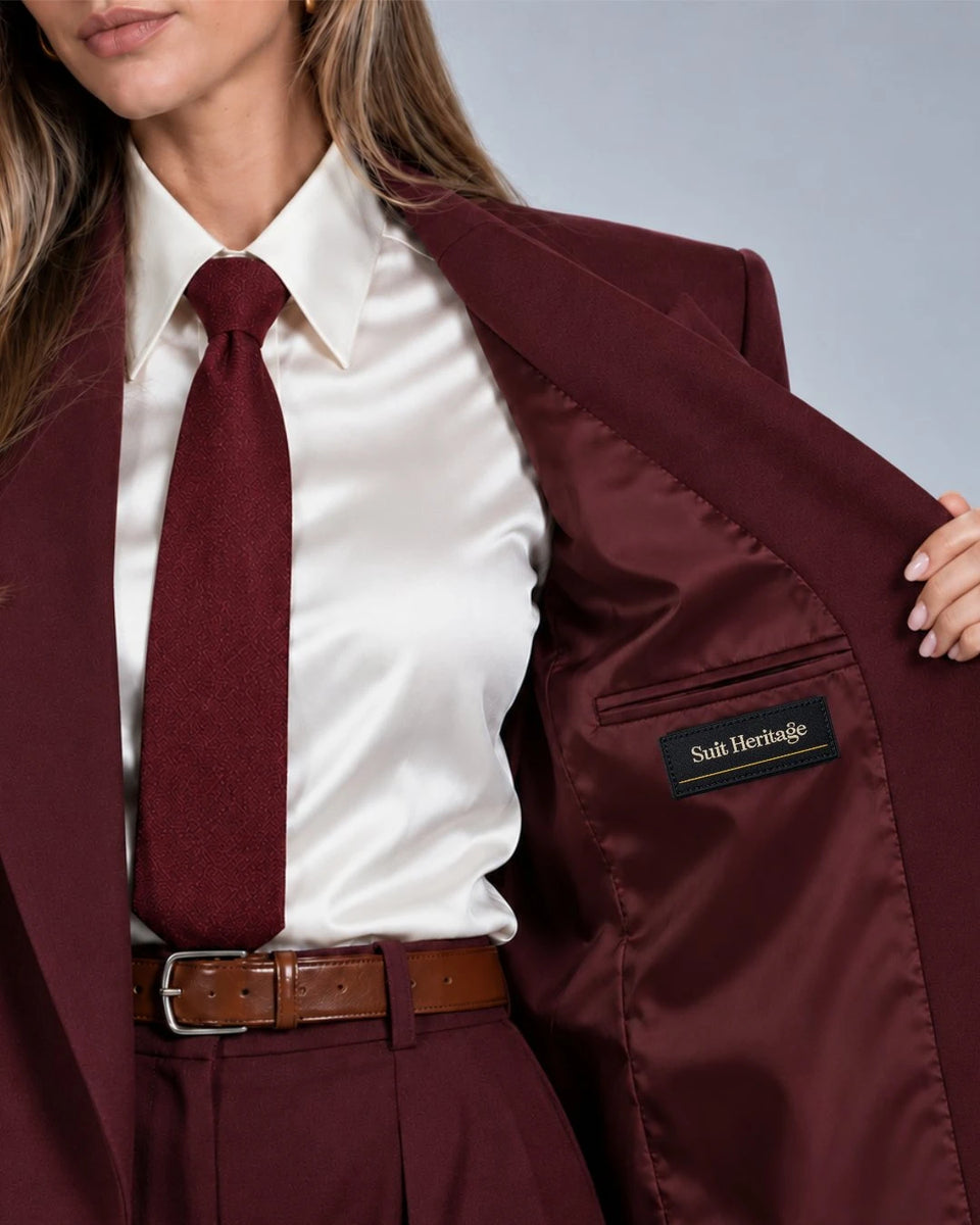 Women's Burgundy Oversized Pantsuit Inner -  Suit Heritage