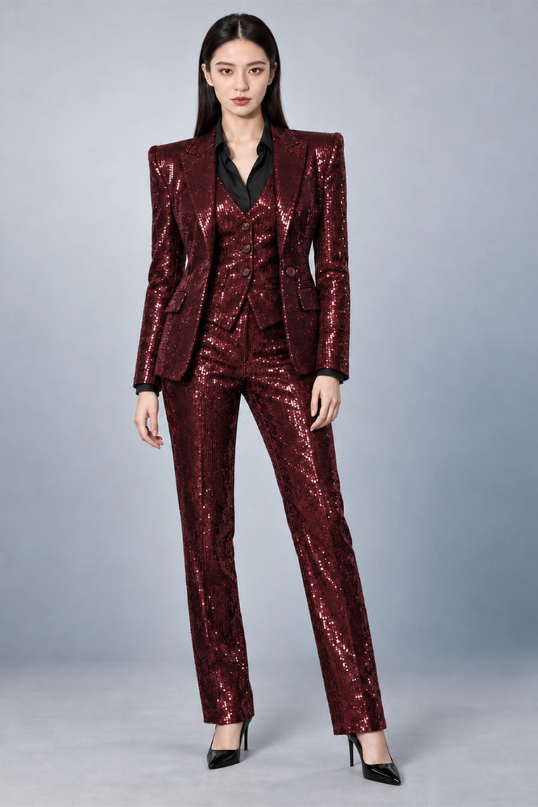 Women's Burgundy Sequin Suit - Suit Heritage