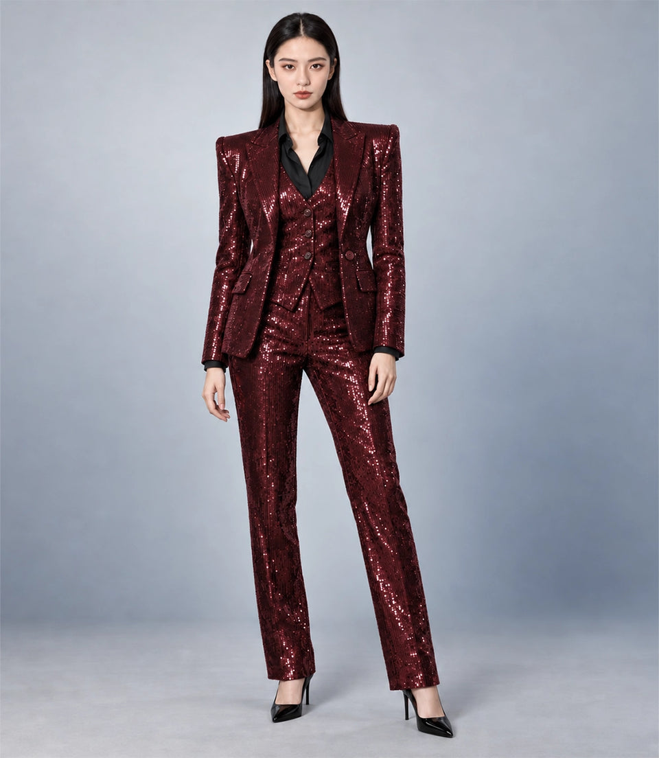 Women's Burgundy Sequin Suit - Suit Heritage