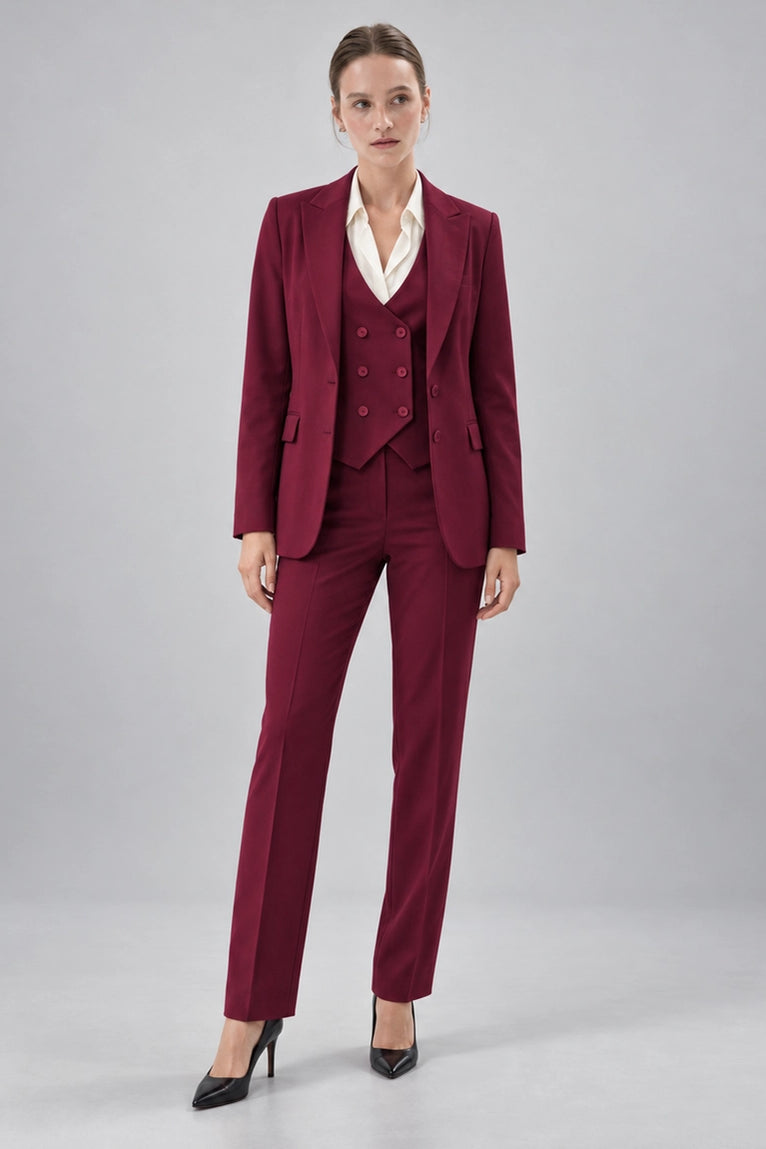 Women's  Burgundy Solid 3 Piece Suit -  Suit Heritage