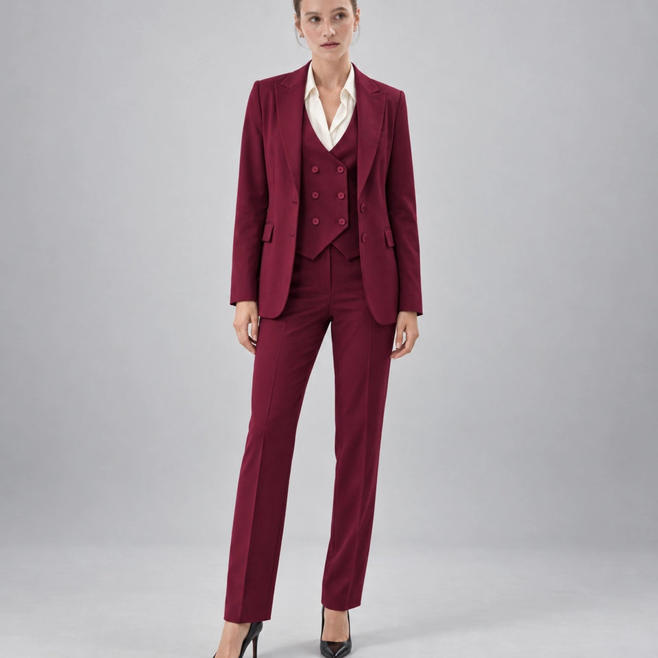 Women's  Burgundy Solid 3 Piece Suit -  Suit Heritage