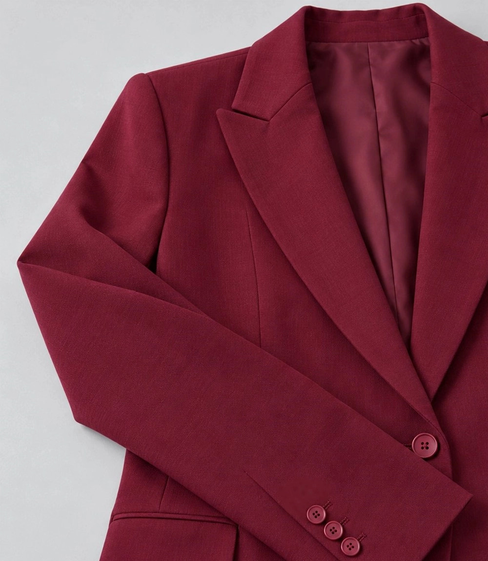Women's  Burgundy Solid 3 Piece Suit Fabric  -  Suit Heritage