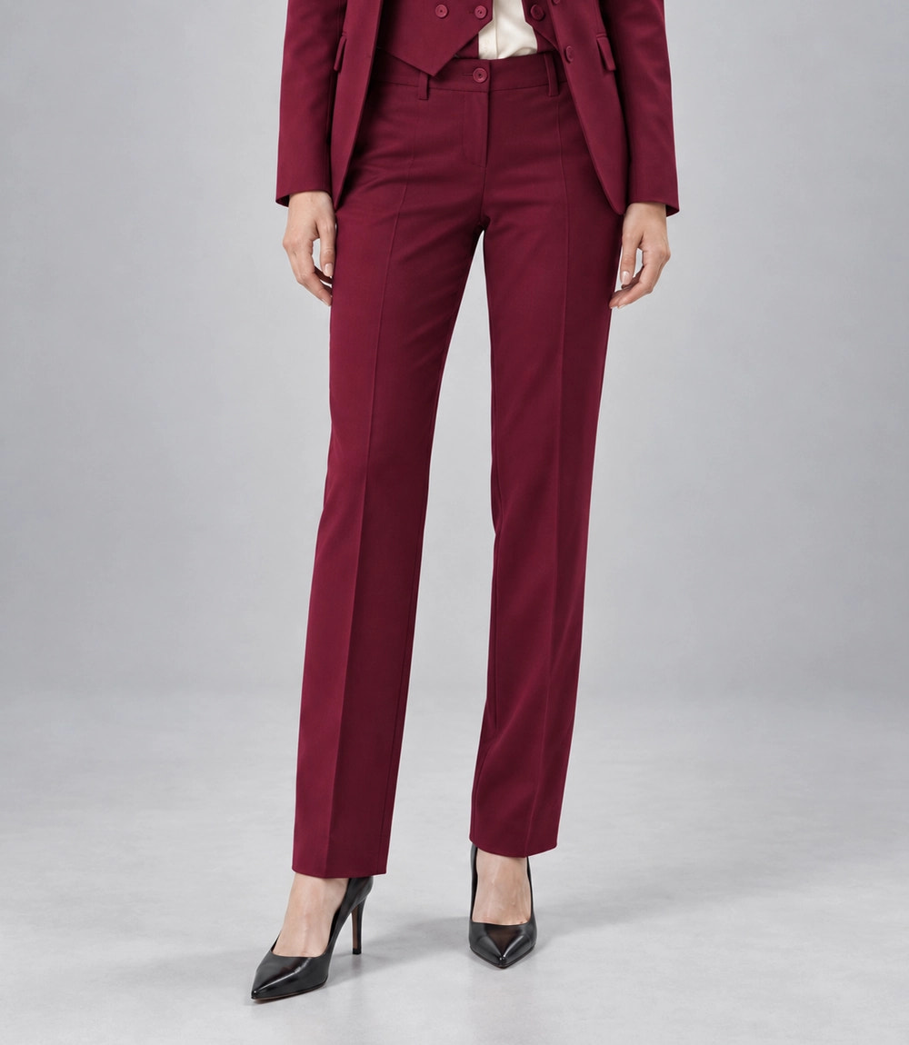 Women's Burgundy Solid 3 Piece Suit Pant   -  Suit Heritage