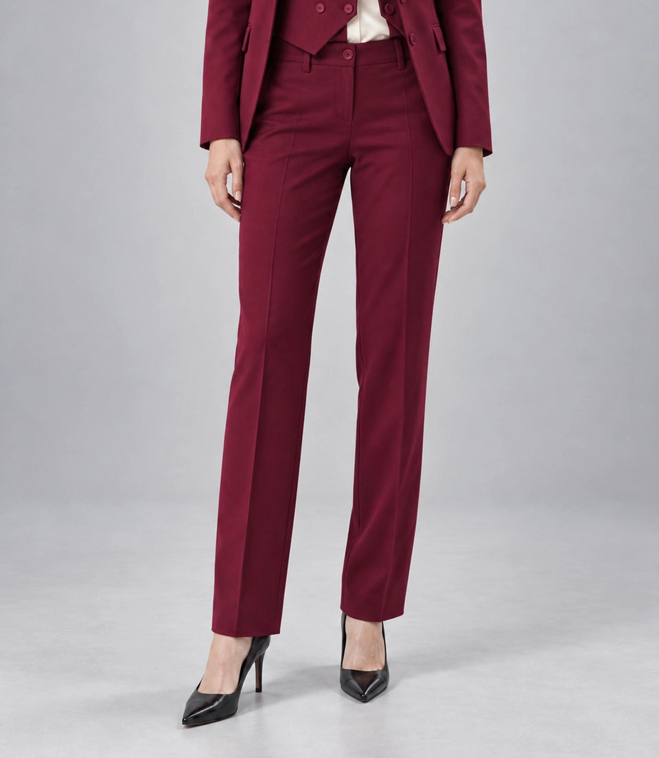 Women's Burgundy Solid 3 Piece Suit Pant   -  Suit Heritage